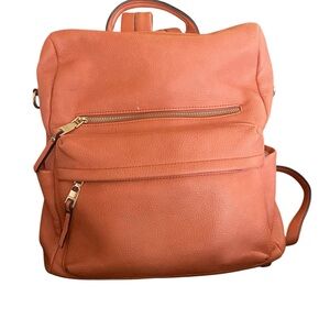 Peachy Orange Leather Backpack with Gold Zippers